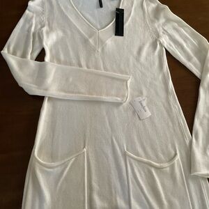 Isda&Co White V-Neck Sweater Dress made  of Italian yarn